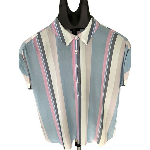 Vince Camuto Tops - Vince Camuto Womens Shirt SZ XS Striped Pink Blue White - Cuffed Sleeves Nice